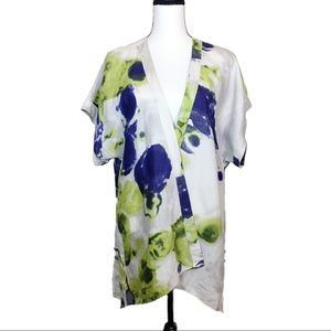 IC by Connie K Abstract Lagenlook Linen Open Front Cardigan Size Large